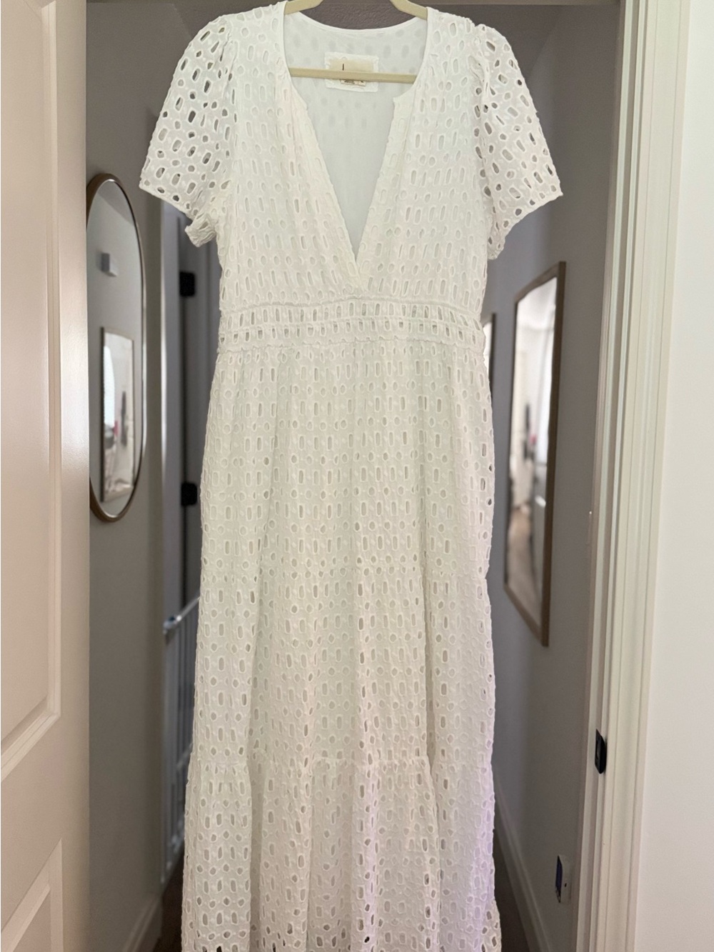 Anthropologie White Eyelet Maxi Dress with Puff Sleeves - Picture 2 of 6
